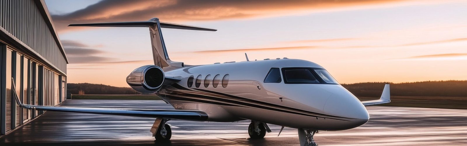 luxury-private-jet-awaits-departure-as-setting-sun-casts-warm-glow-airfield